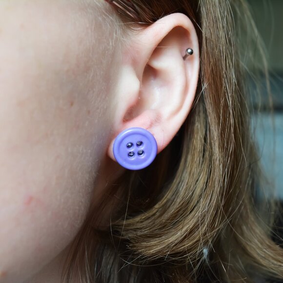 Light Purple Button Stud Earrings - Picture 3 of 5